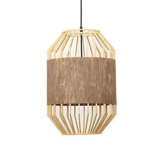ZOWALA - Natural Cage Cylinder Wood Beige Dining Room Pendant Light Image - 2