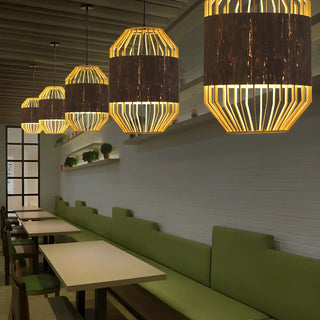 ZOWALA - Natural Cage Cylinder Wood Beige Dining Room Pendant Light Image - 4