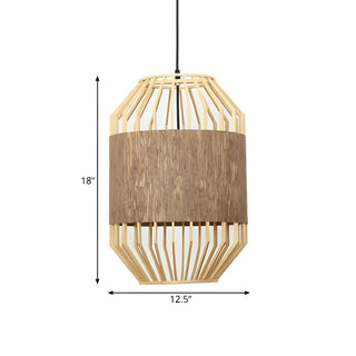ZOWALA - Natural Cage Cylinder Wood Beige Dining Room Pendant Light #size