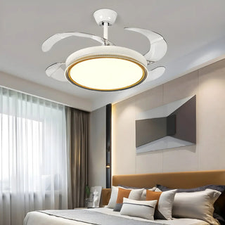 Simple Retractable LED Round Ceiling Fan with Light Zawala Image - 1