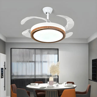 Simple Retractable LED Round Ceiling Fan with Light Zawala Image - 2