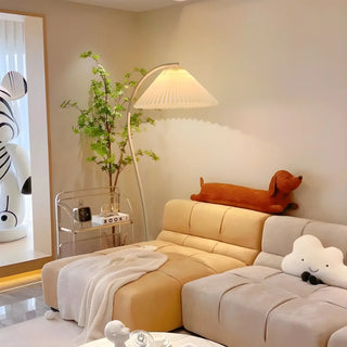 ZOWALA - Simple White Curved Pleated Floor Lamp Image - 3