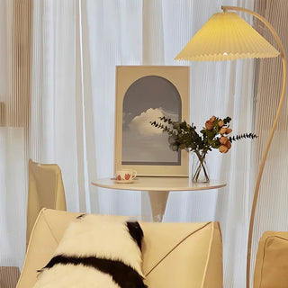ZOWALA - Simple White Curved Pleated Floor Lamp Image - 4