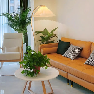 ZOWALA - Simple White Curved Pleated Floor Lamp Image - 6