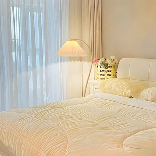 ZOWALA - Simple White Curved Pleated Floor Lamp Image - 7