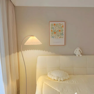 ZOWALA - Simple White Curved Pleated Floor Lamp Image - 9