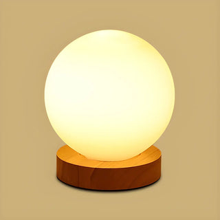 Simple White Glass Shade Wood Base Night Table Lamp Zawala Image - 10
