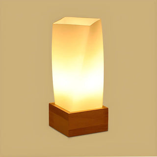 Simple White Glass Shade Wood Base Night Table Lamp Zawala Image - 11