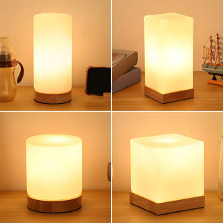 Simple White Glass Shade Wood Base Night Table Lamp Zawala Image - 13