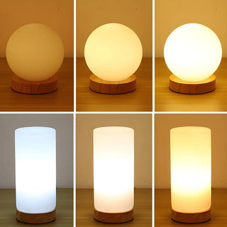 Simple White Glass Shade Wood Base Night Table Lamp Zawala Image - 14