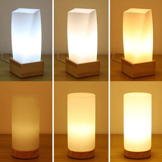 Simple White Glass Shade Wood Base Night Table Lamp Zawala Image - 15