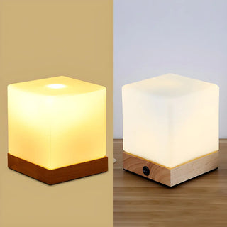 Simple White Glass Shade Wood Base Night Table Lamp Zawala Image - 16