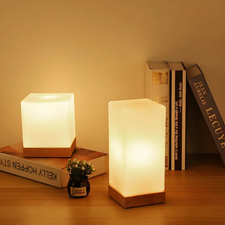Simple White Glass Shade Wood Base Night Table Lamp Zawala Image - 2
