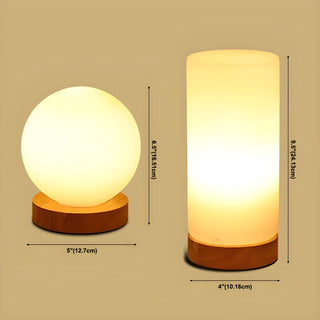 Simple White Glass Shade Wood Base Night Table Lamp Zawala #size