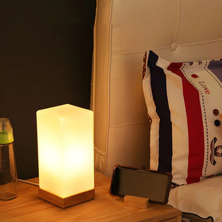 Simple White Glass Shade Wood Base Night Table Lamp Zawala Image - 4