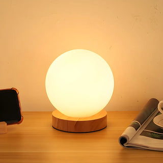 Simple White Glass Shade Wood Base Night Table Lamp Zawala Image - 5
