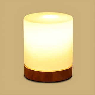 Simple White Glass Shade Wood Base Night Table Lamp Zawala Image - 7