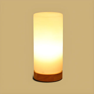 Simple White Glass Shade Wood Base Night Table Lamp Zawala Image - 8
