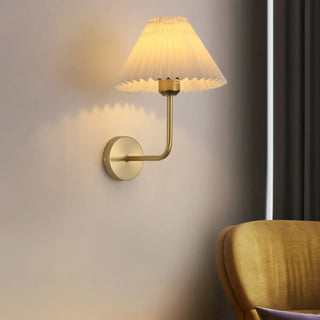 Modern White Cone Pleated Fabric Shade Wall Sconce Zawala Image - 2