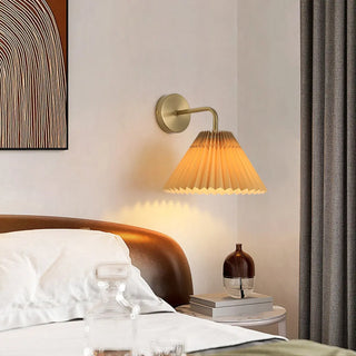 Modern White Cone Pleated Fabric Shade Wall Sconce Zawala Image - 6