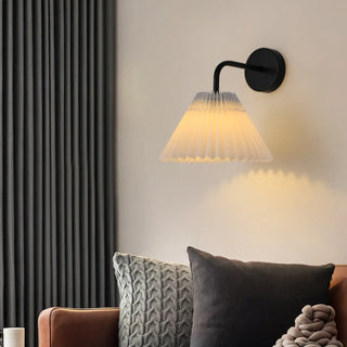 Modern White Cone Pleated Fabric Shade Wall Sconce Zawala Image - 8