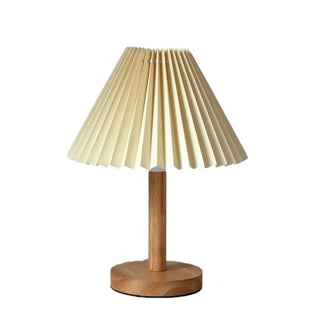 Simple Pleated Shade Wood Base LED Bedside Table Lamp Zawala Image - 10
