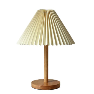 Simple Pleated Shade Wood Base LED Bedside Table Lamp Zawala Image - 11