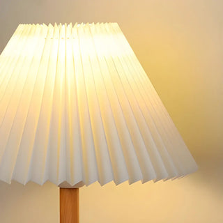 Simple Pleated Shade Wood Base LED Bedside Table Lamp Zawala Image - 5