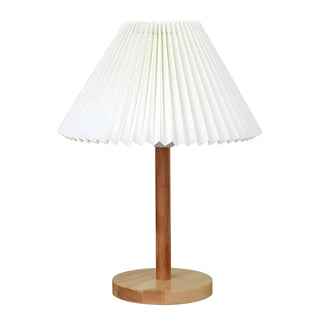 Simple Pleated Shade Wood Base LED Bedside Table Lamp Zawala Image - 7