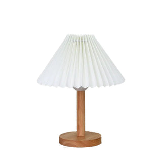 Simple Pleated Shade Wood Base LED Bedside Table Lamp Zawala Image - 8