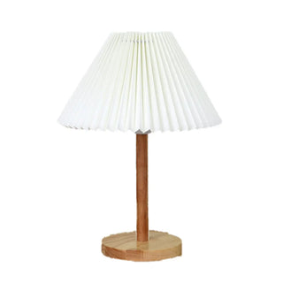 Simple Pleated Shade Wood Base LED Bedside Table Lamp Zawala Image - 9