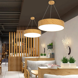 ZOWALA - Simple Wooden Drum Chandelier Adjustable Height Image - 1