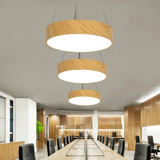 ZOWALA - Simple Wooden Drum Chandelier Adjustable Height Image - 2