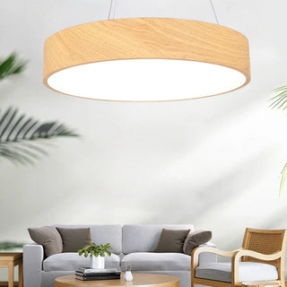 ZOWALA - Simple Wooden Drum Chandelier Adjustable Height Image - 3