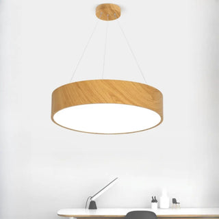 ZOWALA - Simple Wooden Drum Chandelier Adjustable Height Image - 4