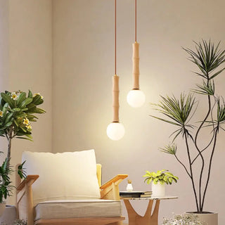 ZOWALA - Contemporary Ball Bamboo Bedroom Wood Small Pendant Light Image - 1
