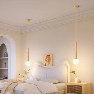 ZOWALA - Contemporary Ball Bamboo Bedroom Wood Small Pendant Light Image - 3