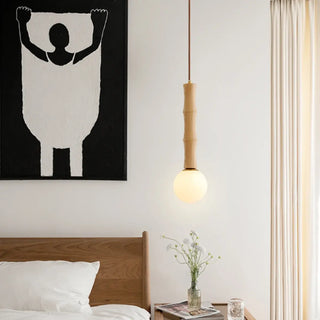 ZOWALA - Contemporary Ball Bamboo Bedroom Wood Small Pendant Light Image - 4