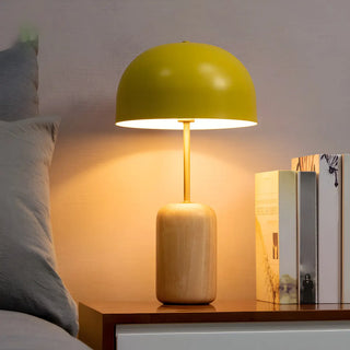 Simple White Dome Cylindrical Wooden Base Table Lamp Zawala Image - 1
