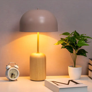 Simple White Dome Cylindrical Wooden Base Table Lamp Zawala Image - 2