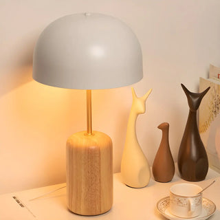 Simple White Dome Cylindrical Wooden Base Table Lamp Zawala Image - 3