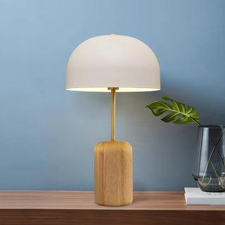 Simple White Dome Cylindrical Wooden Base Table Lamp Zawala Image - 4