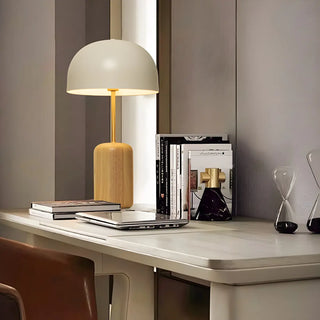 Simple White Dome Cylindrical Wooden Base Table Lamp Zawala Image - 5