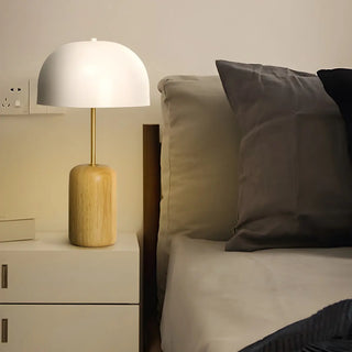 Simple White Dome Cylindrical Wooden Base Table Lamp Zawala Image - 6