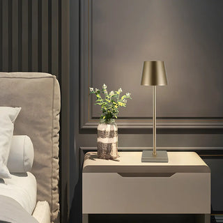 Minimalist Silver Square Base Metal Bedside Table Lamp Zawala Image - 1