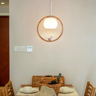 ZOWALA - Modern Living Room Ceramic Bird Wooden Ring Pendant Light Image - 1