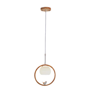 ZOWALA - Modern Living Room Ceramic Bird Wooden Ring Pendant Light Image - 10
