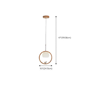 ZOWALA - Modern Living Room Ceramic Bird Wooden Ring Pendant Light #size