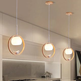 ZOWALA - Modern Living Room Ceramic Bird Wooden Ring Pendant Light Image - 2