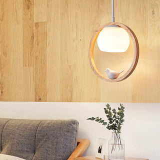 ZOWALA - Modern Living Room Ceramic Bird Wooden Ring Pendant Light Image - 3